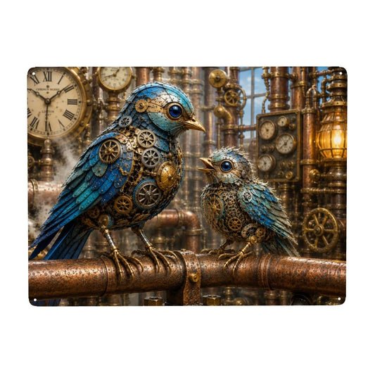 Tin Sign Rectangular Metal Decor Steampunk Bluebirds