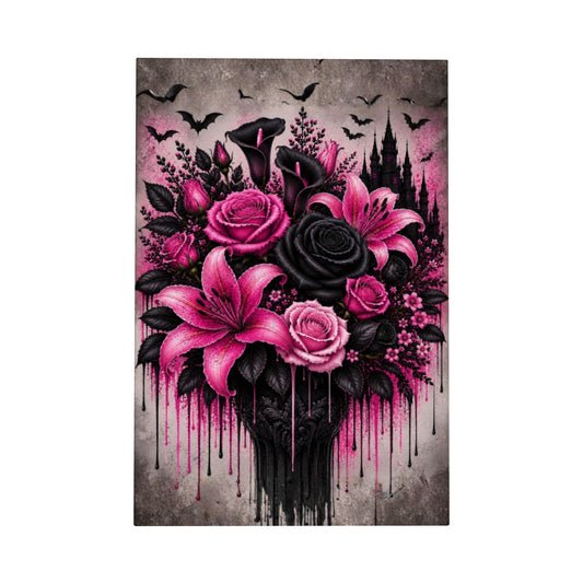 Framed Canvas Painting Pink and Black Halloween Flower Bouquet (Made in USA)