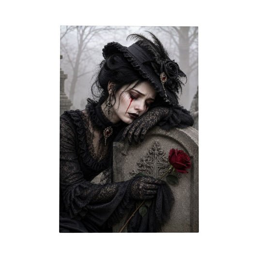 Framed Canvas Painting Halloween Victorian Woman Grave Lost Love (Made in USA)