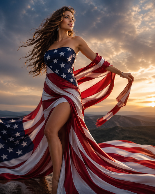 Diamond Art Kit 16x20 Diamond Painting Kit Woman with American Flag Wrap Fabric