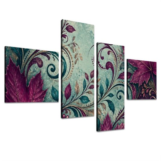 4 Panels Canvas Prints Wall Art Fall Teal