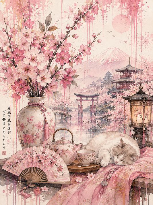 Diamond Art Kit 16x20 Diamond Painting Kit Japanese Pink Cherry Blossoms Scene