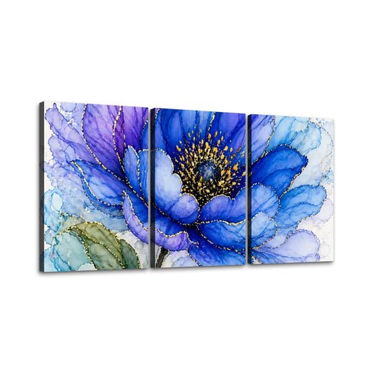 3 Panels Canvas Prints Wall Art Blue Flower